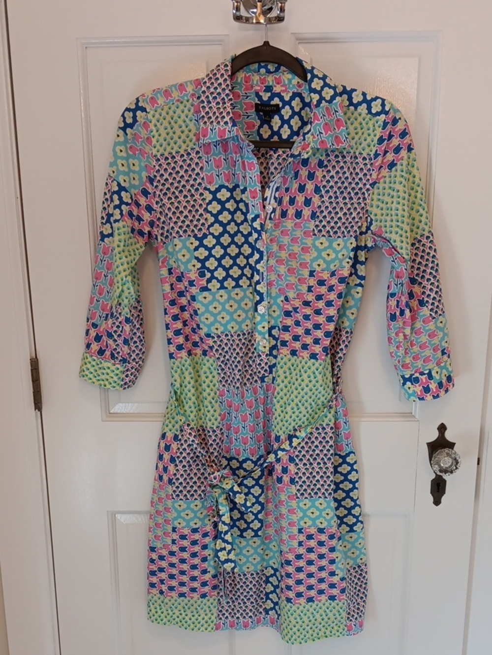 Talbots Island Patchwork Belted Shirtdress Floral Multicolor Size 4